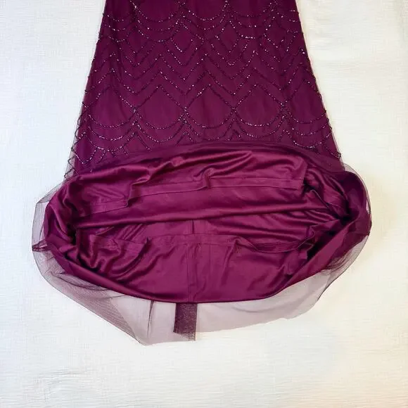 Adrianna Papell Beaded Sheer Overlay Evening Gown Cassis Wine Burgundy Women’s 6 - Picture 9 of 16